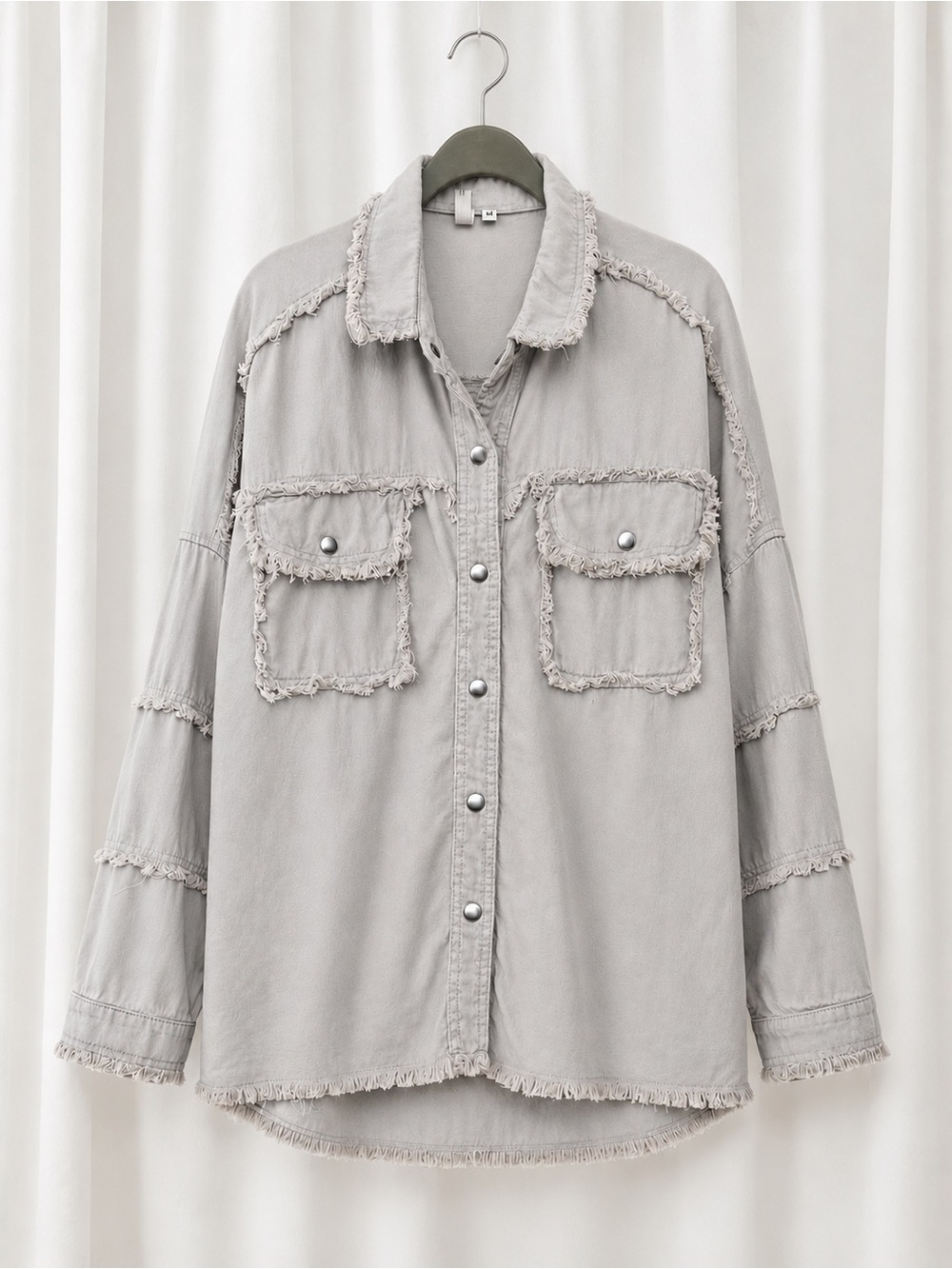 Elan Devan Rock & Roll Oversized Utility Shacket Gray Distressed Cotton Medium - Picture 3 of 16